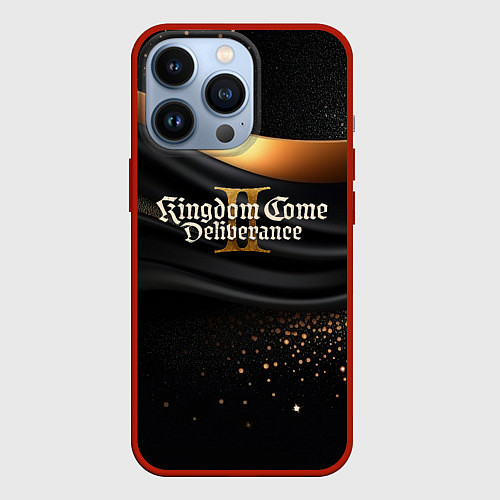 Чехол iPhone 13 Pro Kingdom Come Deliverance 2 черная ткань с золотом / 3D-Красный – фото 1