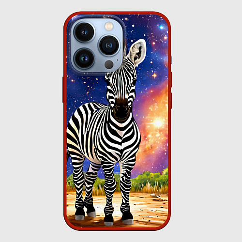 Чехол iPhone 13 Pro Зебра в звездную ночь / 3D-Красный – фото 1