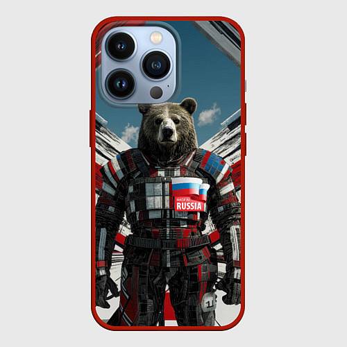 Чехол iPhone 13 Pro Русский медведь абстрактный фон / 3D-Красный – фото 1