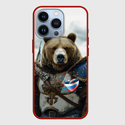Чехол для iPhone 13 Pro Медведь с флагами России, цвет: 3D-красный