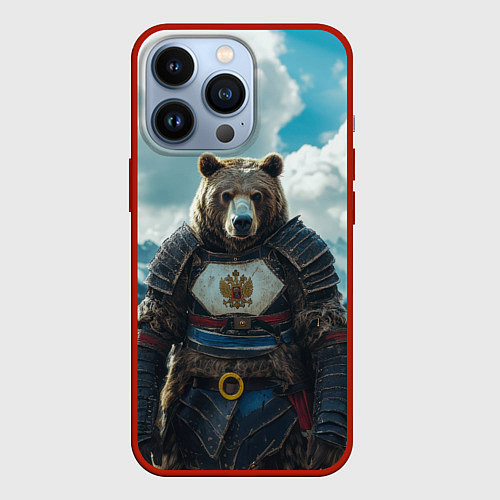 Чехол iPhone 13 Pro Воин русский медведь / 3D-Красный – фото 1