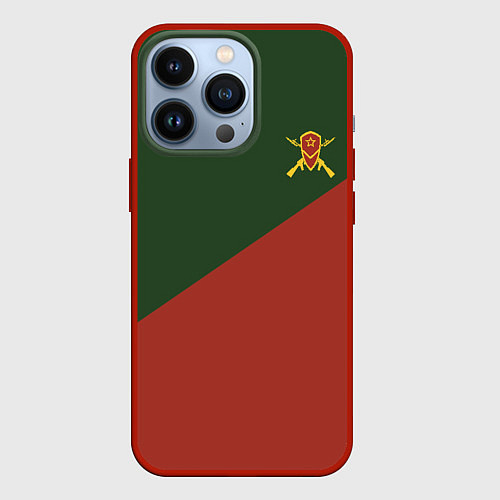 Чехол iPhone 13 Pro Мотострелковые войска: герб со щитом / 3D-Красный – фото 1