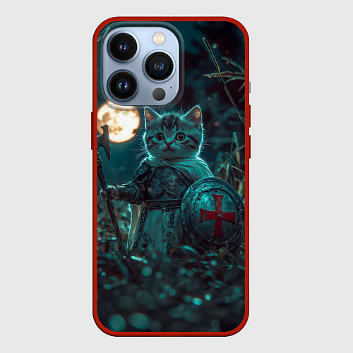 Чехол iPhone 13 Pro Котенок рыцарь с щитом / 3D-Красный – фото 1