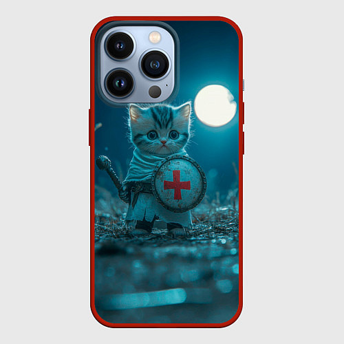 Чехол iPhone 13 Pro Котенок выходит на тропу войны / 3D-Красный – фото 1