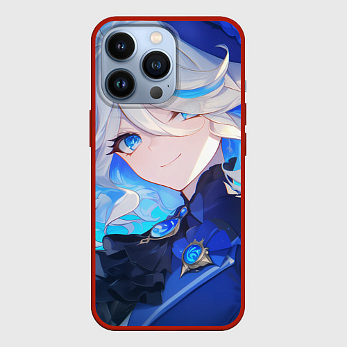 Чехол iPhone 13 Pro Genshin Impact Furina лёгкая улыбка на фоне неба / 3D-Красный – фото 1