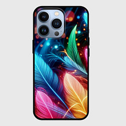 Чехол для iPhone 13 Pro Яркие красочные неоновые перья, цвет: 3D-черный