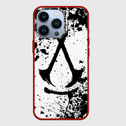 Чехол для iPhone 13 Pro Assassins creed shadows - черно-белые брызги, цвет: 3D-красный