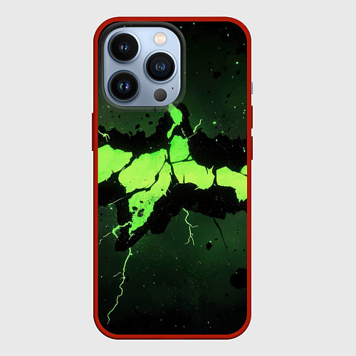 Чехол iPhone 13 Pro Разлом по центру зеленой плиты / 3D-Красный – фото 1