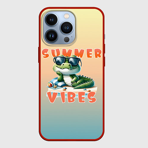 Чехол iPhone 13 Pro Крокодил на пляже / 3D-Красный – фото 1