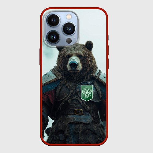 Чехол iPhone 13 Pro Русский медведь хозяин Тайги / 3D-Красный – фото 1