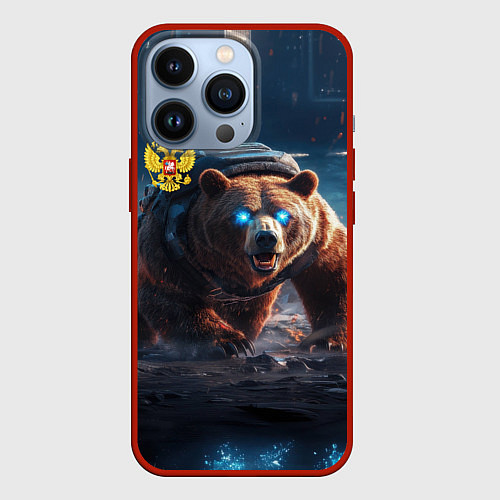 Чехол iPhone 13 Pro Русский медведь-победитель / 3D-Красный – фото 1