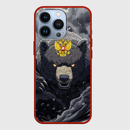 Чехол iPhone 13 Pro Защитник славянских земель - медведь / 3D-Красный – фото 1