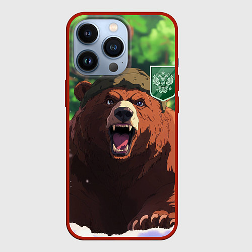Чехол iPhone 13 Pro Русский медведь патриот / 3D-Красный – фото 1