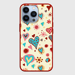 Чехол для iPhone 13 Pro Цветные сердечки, цвет: 3D-красный
