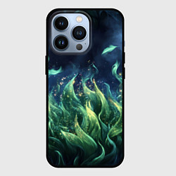 Чехол для iPhone 13 Pro Зеленые краски в виде огня, цвет: 3D-черный