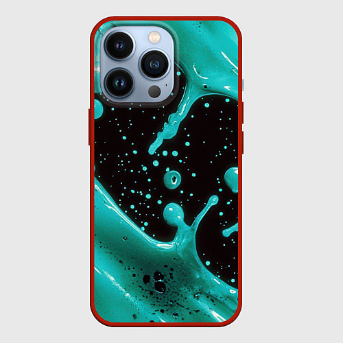 Чехол iPhone 13 Pro Голубая краска и капли / 3D-Красный – фото 1