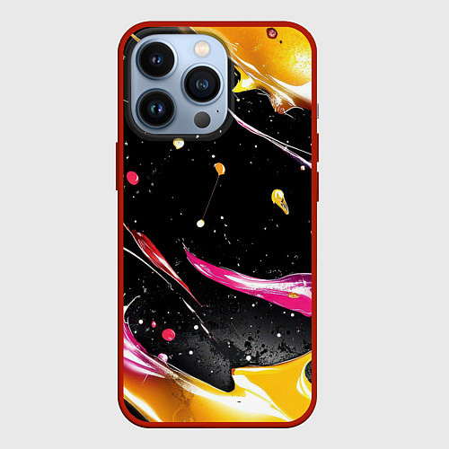 Чехол iPhone 13 Pro Мазки краски на черном / 3D-Красный – фото 1