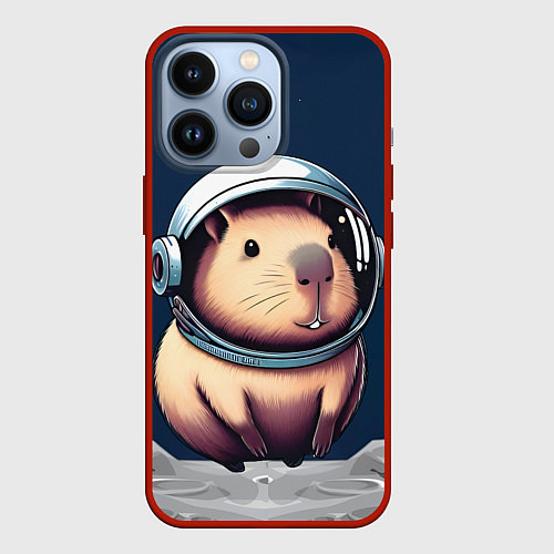 Чехол iPhone 13 Pro Капибара космонавт в космосе / 3D-Красный – фото 1