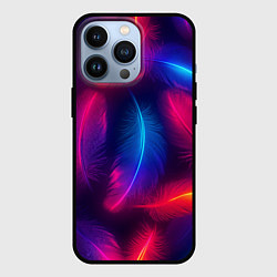 Чехол для iPhone 13 Pro Вспыхивающие перья - неоновое свечение, цвет: 3D-черный