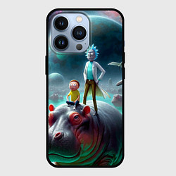 Чехол для iPhone 13 Pro Рик и Морти сидят на бегемоте - нейроарт фантазия, цвет: 3D-черный