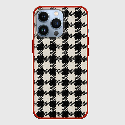 Чехол iPhone 13 Pro Черно белая гусиная лапка / 3D-Красный – фото 1
