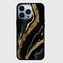Чехол для iPhone 13 Pro Узоры черного мрамора с золотом, цвет: 3D-черный