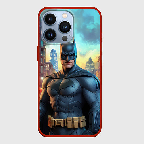 Чехол iPhone 13 Pro Бэтмен неоновый город / 3D-Красный – фото 1