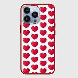 Чехол для iPhone 13 Pro Сердца паттерн, цвет: 3D-красный