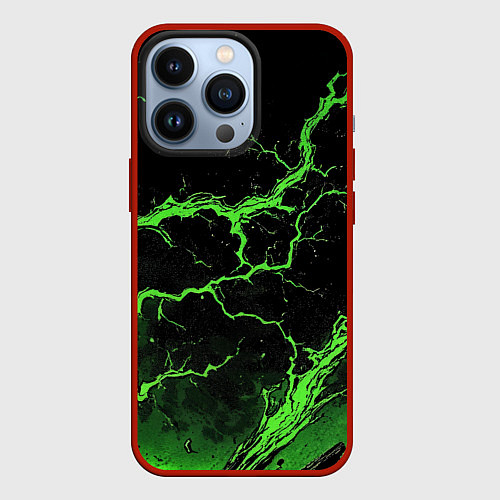 Чехол iPhone 13 Pro Зеленая молния разлома / 3D-Красный – фото 1