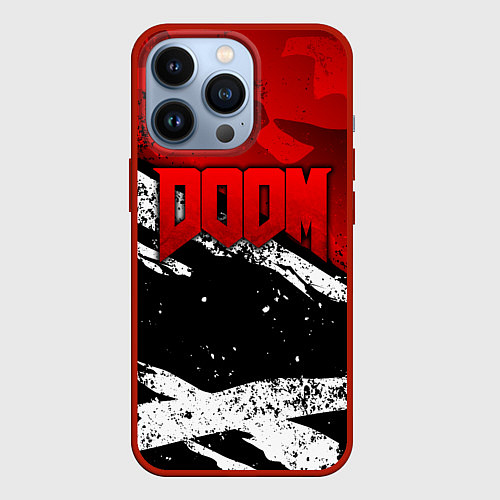 Чехол iPhone 13 Pro Дум - белый и красный / 3D-Красный – фото 1
