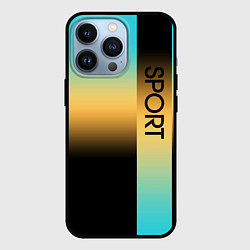 Чехол для iPhone 13 Pro Sport бирюзово-жёлто-чёрный градиент с полосой, цвет: 3D-черный