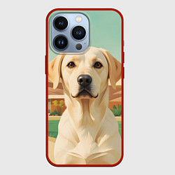 Чехол для iPhone 13 Pro Лабрадор на фоне пальм, цвет: 3D-красный