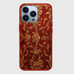 Чехол для iPhone 13 Pro Золотистые цветы узоры ковра, цвет: 3D-красный
