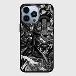 Чехол для iPhone 13 Pro Самурай и дракон в стиле татуировки ирезуми, цвет: 3D-черный