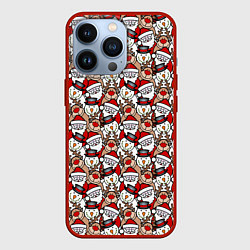 Чехол для iPhone 13 Pro Деды Морозы олени снеговики, цвет: 3D-красный