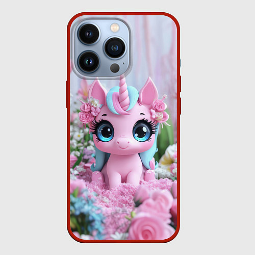 Чехол iPhone 13 Pro Милая маленькая единорожка / 3D-Красный – фото 1