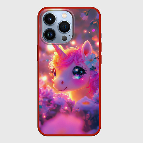 Чехол iPhone 13 Pro Единорог и светлячки / 3D-Красный – фото 1