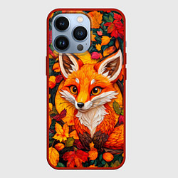 Чехол для iPhone 13 Pro Лисенок в осенних листьях, цвет: 3D-красный