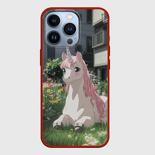 Чехол iPhone 13 Pro Единорог в городе / 3D-Красный – фото 1