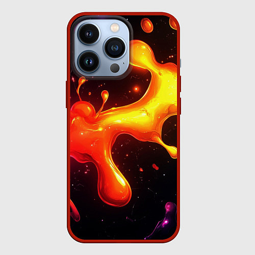 Чехол iPhone 13 Pro Радужные кляксы на черном фоне / 3D-Красный – фото 1