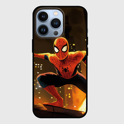 Чехол iPhone 13 Pro Человек-паук пускает паутину / 3D-Черный – фото 1