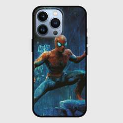 Чехол для iPhone 13 Pro Человек - паук в ночном городе, цвет: 3D-черный