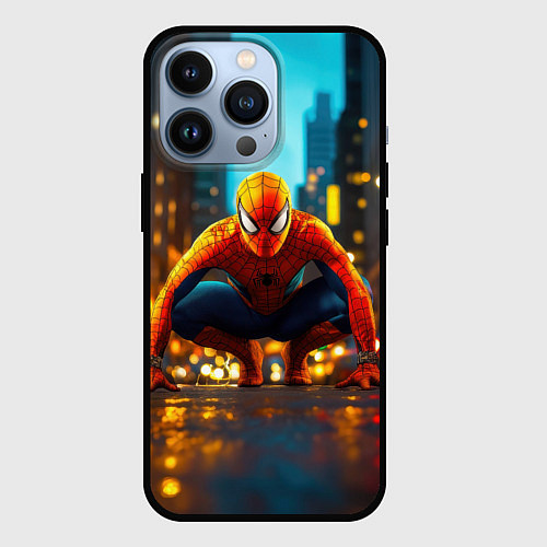 Чехол iPhone 13 Pro Человек паук на старте / 3D-Черный – фото 1