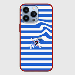 Чехол для iPhone 13 Pro Лодка плывет по тельняшке, цвет: 3D-красный