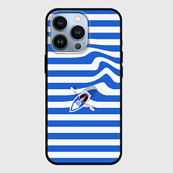 Чехол для iPhone 13 Pro Лодка плывет по тельняшке, цвет: 3D-черный