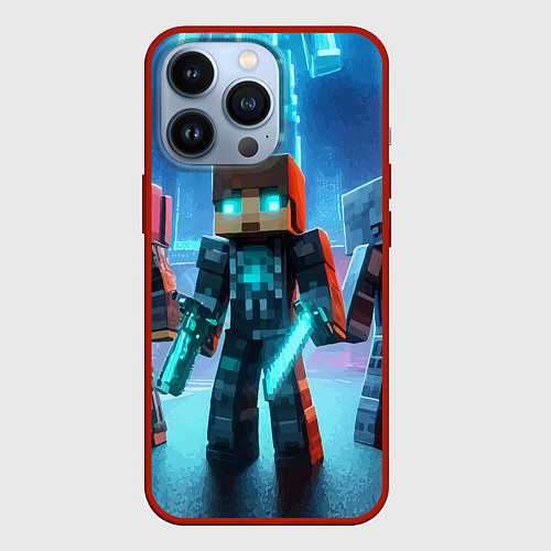 Чехол iPhone 13 Pro Minecraft - ai art neon glow / 3D-Красный – фото 1