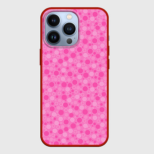 Чехол iPhone 13 Pro Малиново розовые пузыри и горохи / 3D-Красный – фото 1