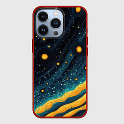 Чехол для iPhone 13 Pro Оранжевая краска на бирюзовой текстуре, цвет: 3D-красный