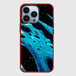 Чехол для iPhone 13 Pro Синие волны краски на черном, цвет: 3D-красный