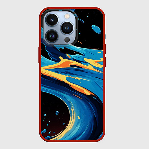 Чехол iPhone 13 Pro Синяя волна из красок / 3D-Красный – фото 1